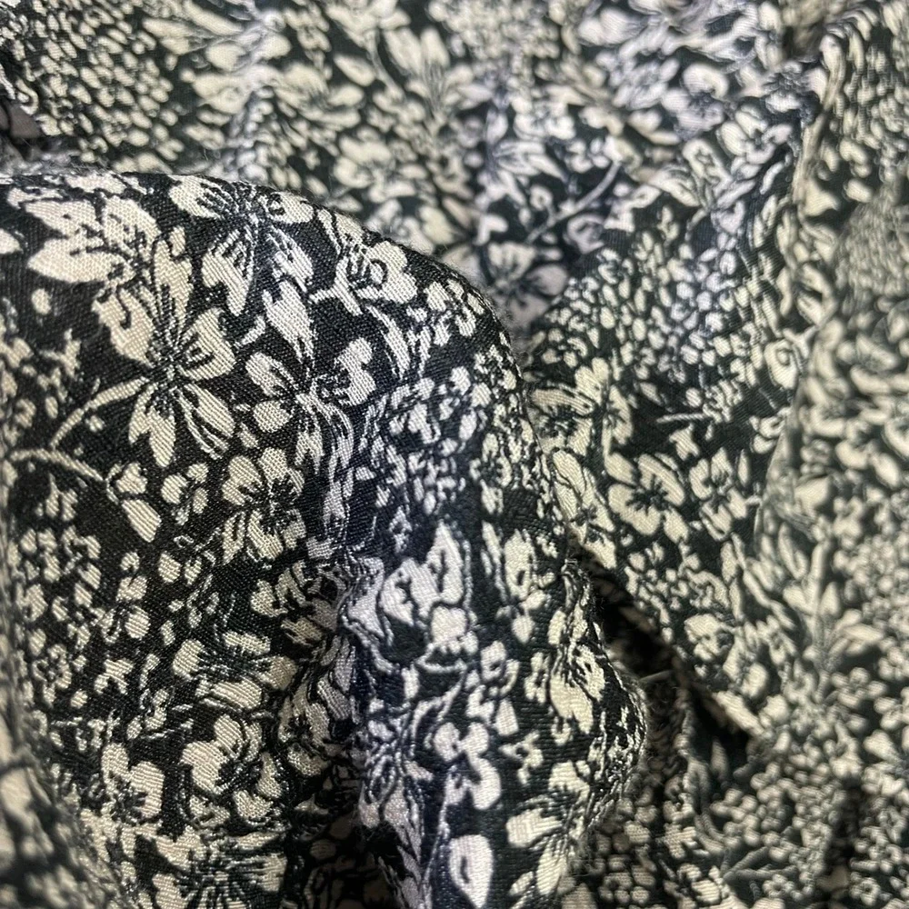 Anthropologie Floral Smocked Tiered Ruffle Mini Skirt S Boho Black White